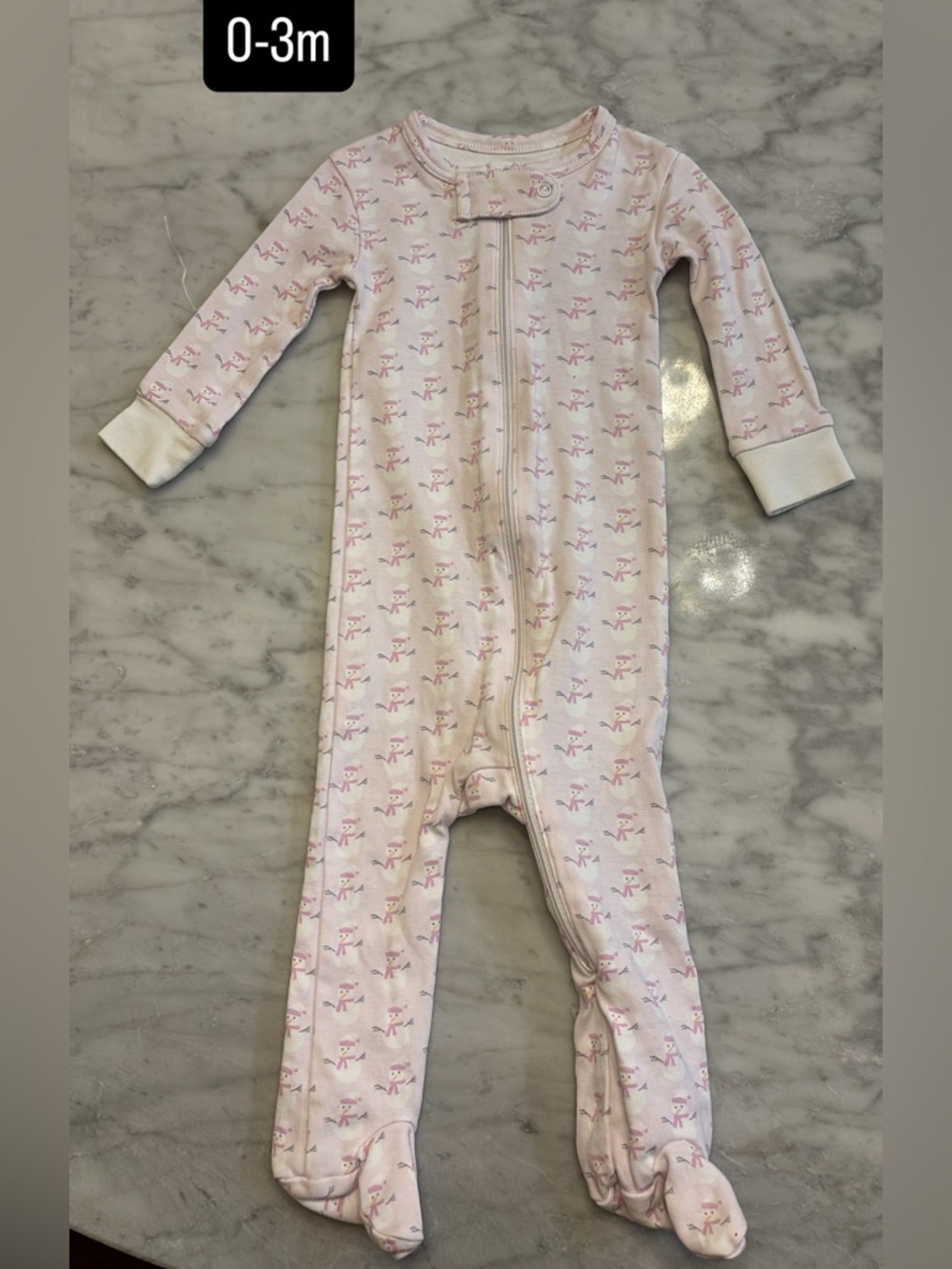 Pink Baby Footless Zipper Pajamas with ⛄️ snowman Print Lila Hayes